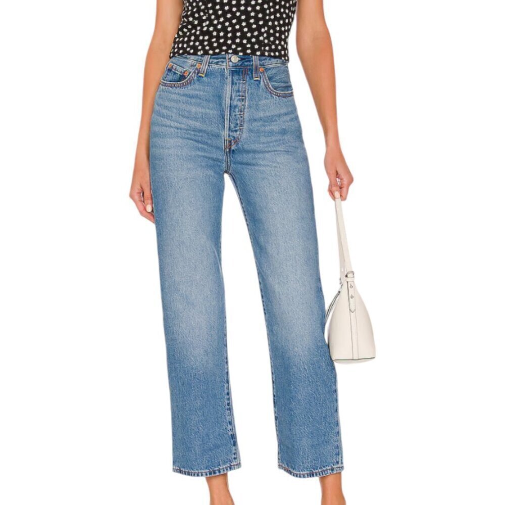 Levi's Ribcage Straight Ankle Medium Wash Denim High Rise Casual Jeans Blue 24